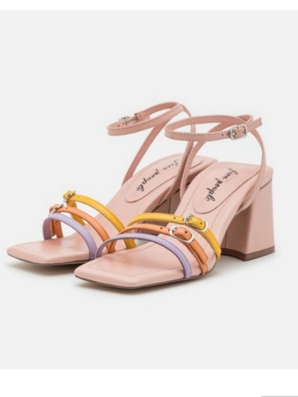 Free People | Niki Strappy Block Heel Sandals - Pastel Yellow, Pink & Lilac Sz 8